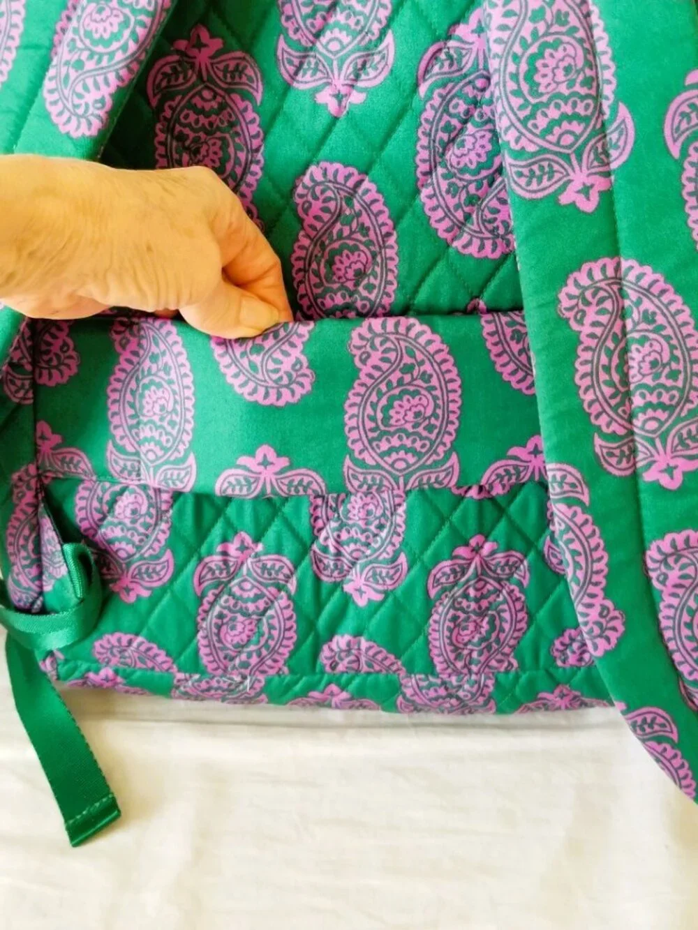 NWOT! Vera Bradley Green & Purple Paisley Quilted Backpack with Laptop Pocket